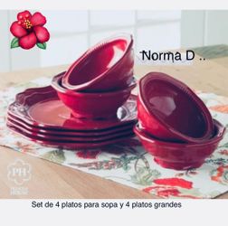 Set de 4 platos para sopa y 4 platos grandes Pavillion nuevos en sus cajas 🌺princess house 🌺