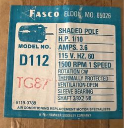 Fasco D112 Shaded Pole AC Replacement Fan and Blower Motor