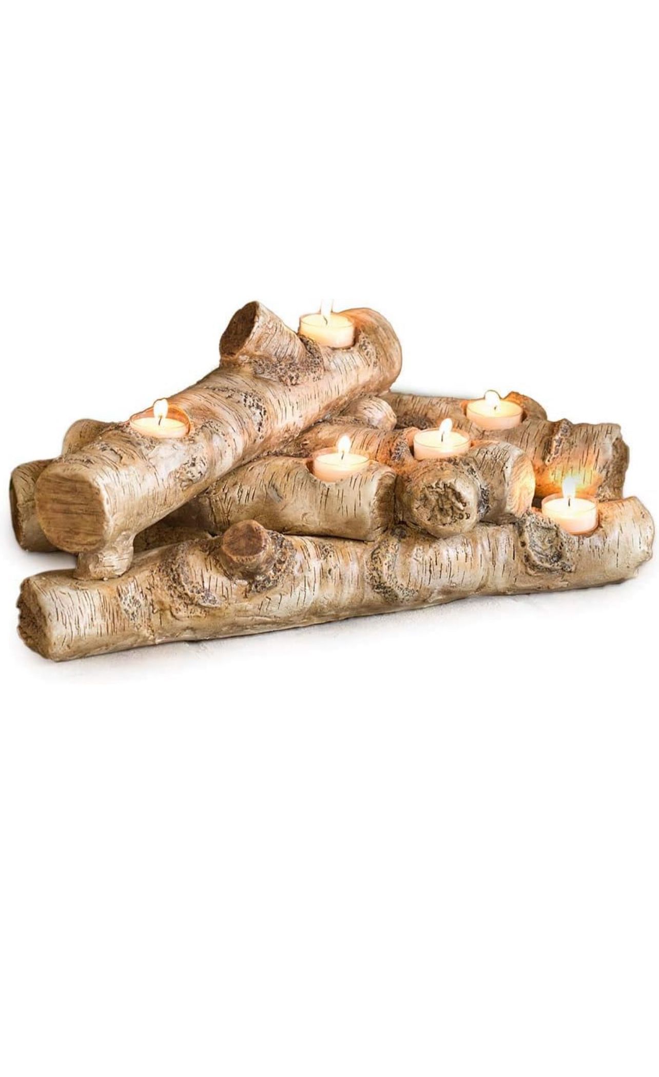 Faux Wood Log Candle Holder