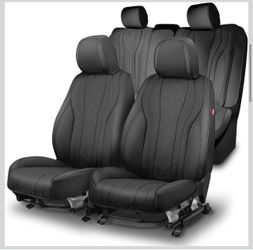 Touring Series Leatherette Full Set Seat Covers Universal for Cars Trucks SUV, Black, CA-SC-Touring-Full-BK