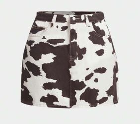 Cow Print Denim Skirt (Small)
