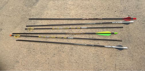 Mixed Lot of 6 archery target Carbon Arrows – Victory VAP, Carbon Express, Beman – Spine 350/400
