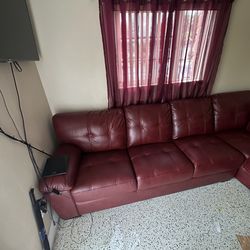 Red leather sofa/couch