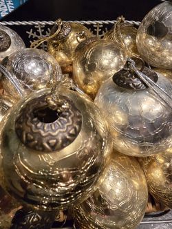 Crackle Heavy Mercury Glass Ornament Brass Top