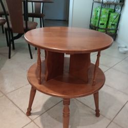 Wood Wooden Side Accent End Table Round Tray With Woodwork Vtg Furniture 