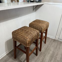 Braided Wicker/Wood Counter Stools 