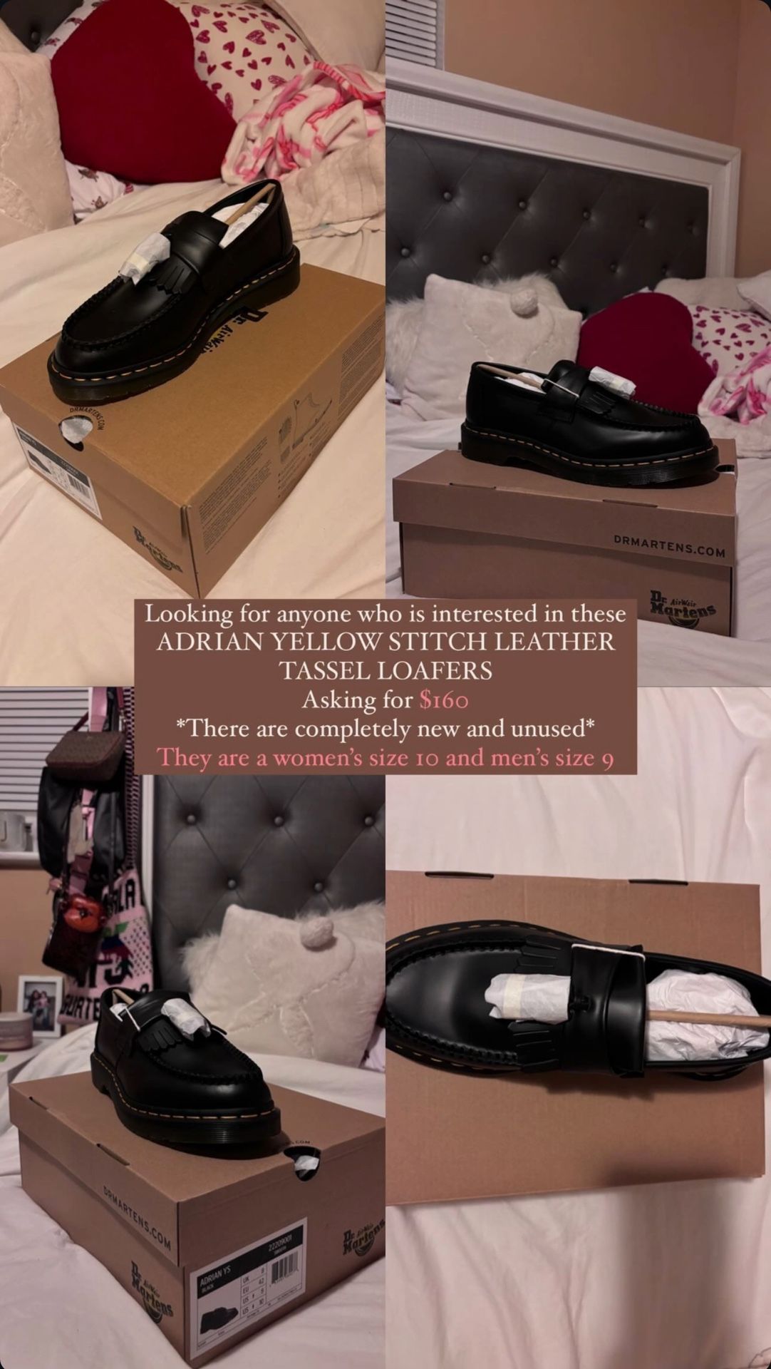 Dr Martens ADRIAN YELLOW STITCH LEATHER TASSEL LOAFERS