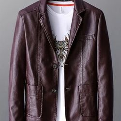 Men's Solid Color Slim PU Leather Jacket Xlarge -New