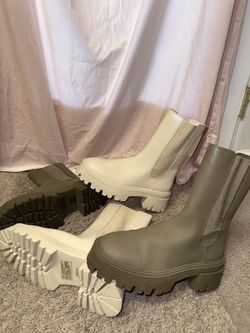 White And Green Hard Boots Read Description
