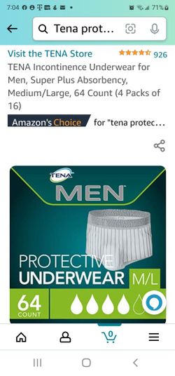 TENA Incontinence Underwear for Men, Super Plus Absorbency, Medium/Large, 64 Count (4 Packs of 16)

