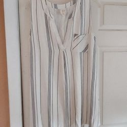Harper Heritage Womens Med  Sleeveless Top White Black Stripes Rayon Linen Beach