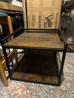 Industrial Wood and Metal End Table