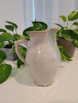 Vintage Handcrafted Speckled Stoneware Pottery Water Pitcher