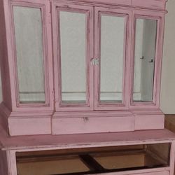 Pink Shabby Chic China Cabinet Or Ofrenda With Dresser Draws 