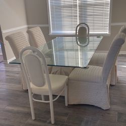 Six Chair glass dining table for sale