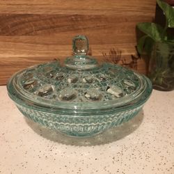 Vintage Indiana Glass Windsor Button And Cane Candy Dish (ice Blue) 