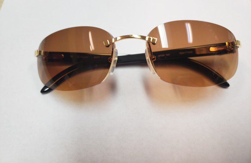 Cartier Gold Black Buffalo Horn Frameless Sunwear