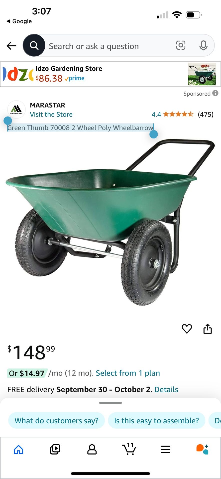 Green thumb 70008 2 wheel poly wheelbarrow discount