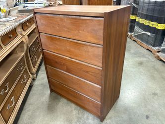 Walnut Finish 5 Drawer Dresser with Finger Pulls
