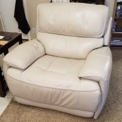 Off-White Real Leather Power Recliner