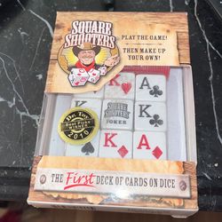 is a complete deck of playing cards printed on nine dice. The dice layout is a special, patented sequence which makes it possible to r