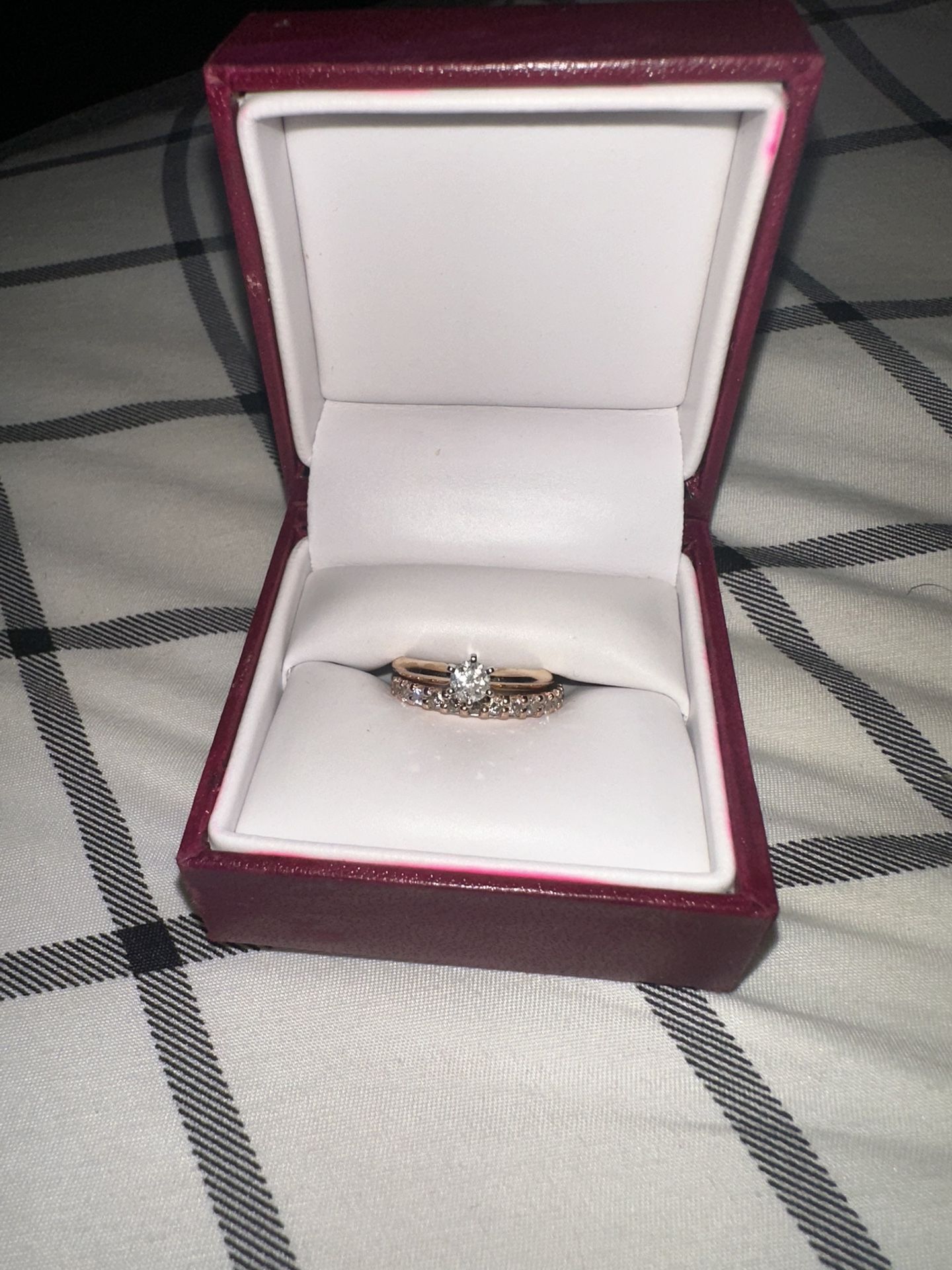 14k Rose Gold Diamond Engagement Rind and Wedding Band