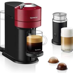 Nespresso Vertuo Next Coffee and Espresso Machine by Breville with Milk Frother, 1.1 liters, Cherry Red Bundle