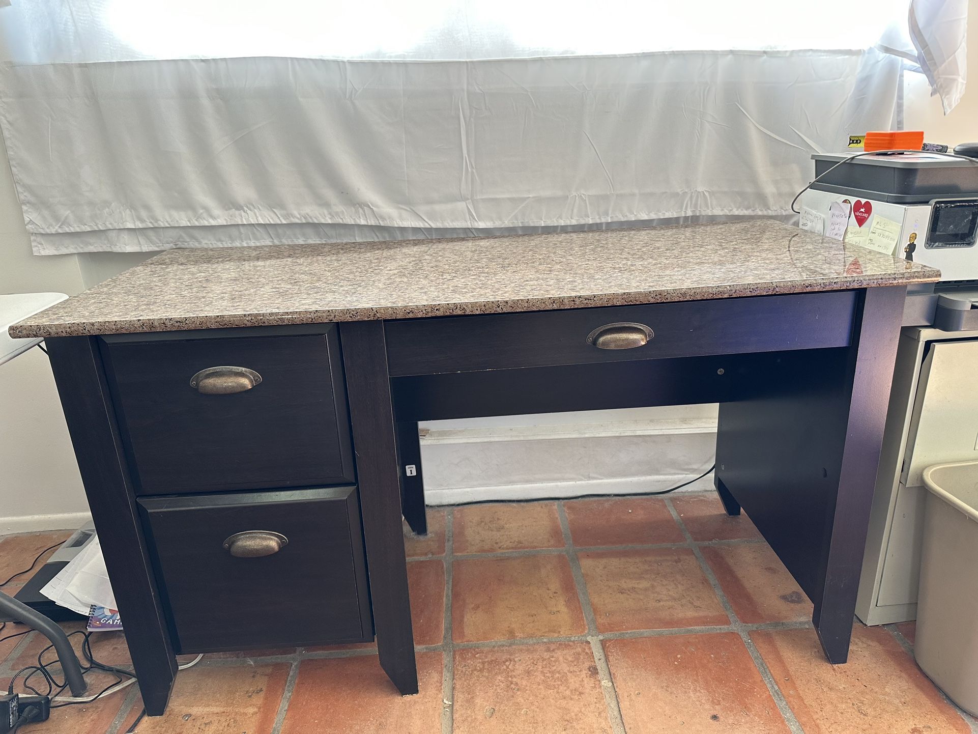 Sauder Samber 54"W Computer Desk, Granite/Jamocha Wood With Swivel Chair