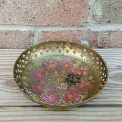 Vintage Small Brass Enameled Bowl 