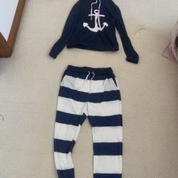 Womens Nautical Blue White Striped Set Hoodie Joggers