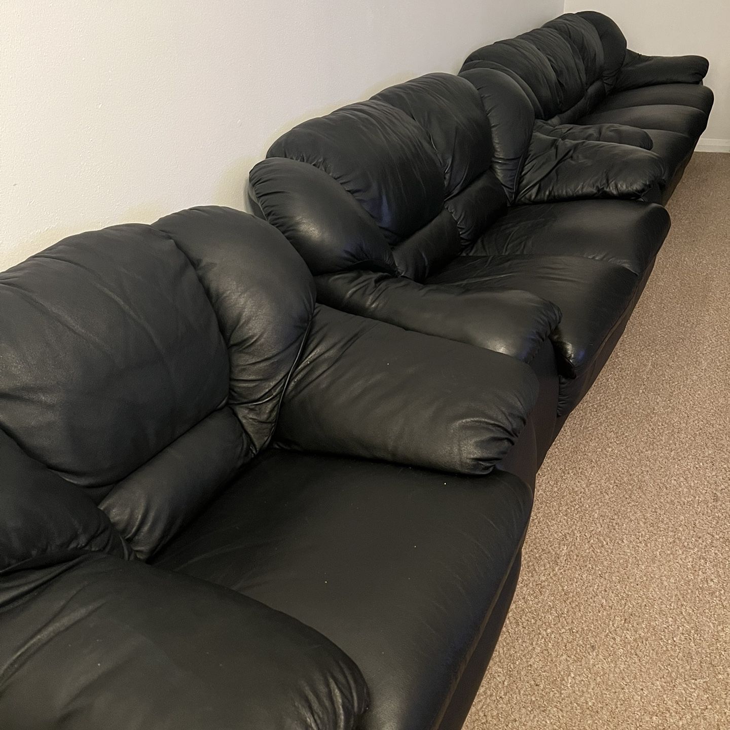 Full Black Leather Living Room Set 