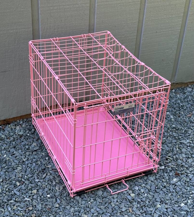 Pink 1 Door Folding Wire Pet Dog Crate
