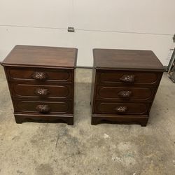 Beautiful Antique Carl Forsland Solid Wood 3 Drawer Nightstands / End Tables