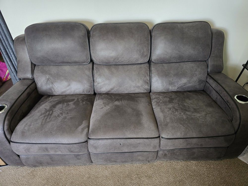 3 Seater Sofa With Recline, Outlets, & LED
