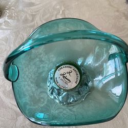 Beautiful Teal Glass Decorate Large Bowl N. More