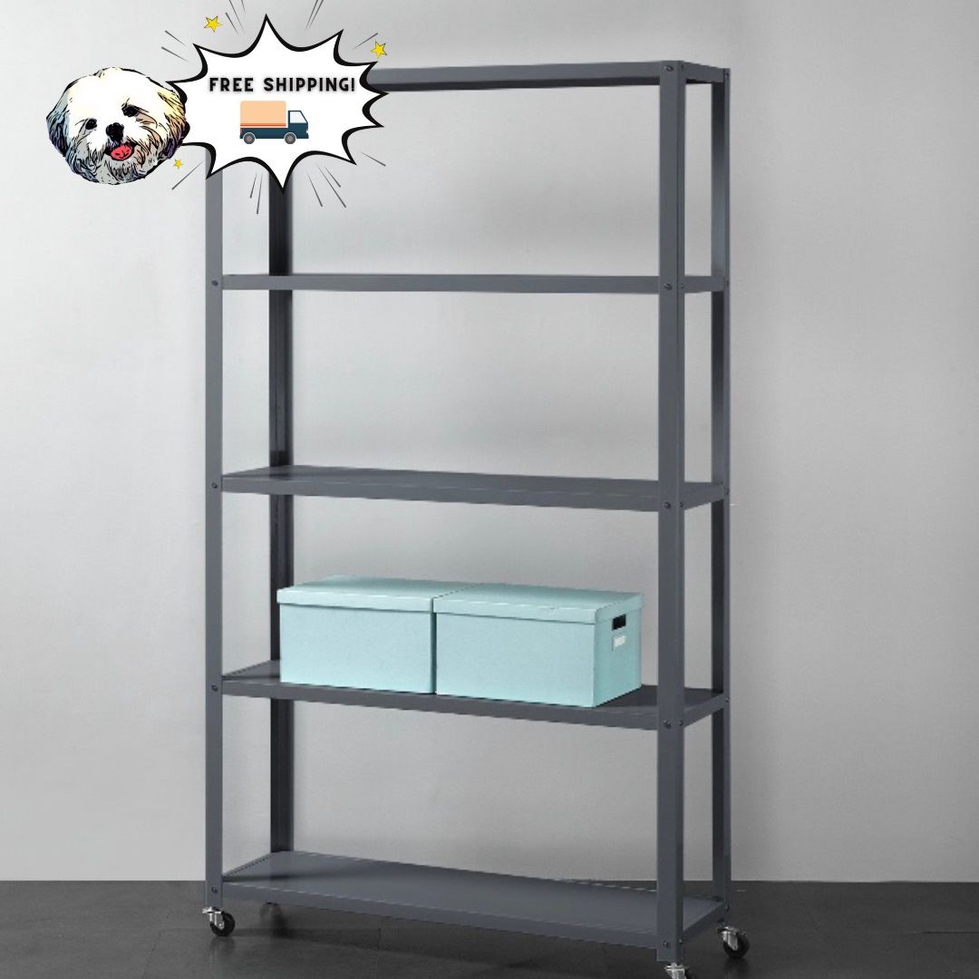 Charcoal Grey 5-Tier Rōlling Metal Boōkcàse