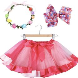 Girls Layered Ballet Tulle Rainbow Tutu Skirt, Colorful Tutu Costume Set for Girls with Hair Bow & Wreath, Birthday Party Tutu Skirt Sets For Toddler 