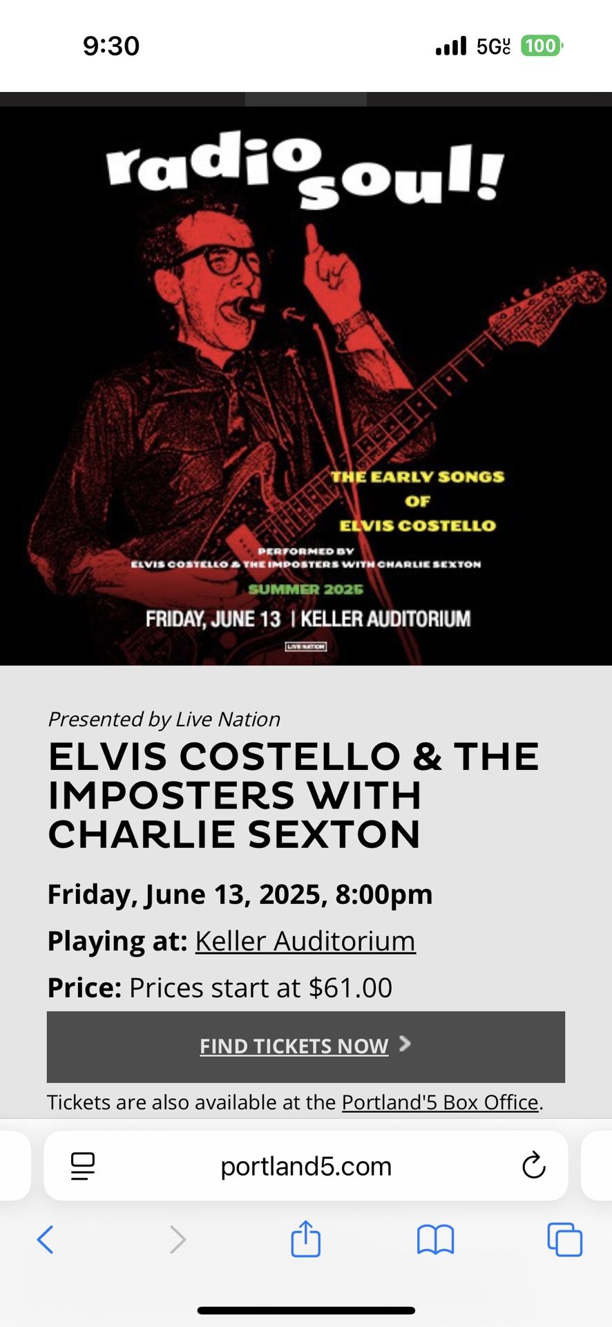 Elvis Costello tickets for Tonight 6/13