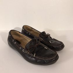 Sperry Top-Sider Women’s Brown Leather Crocodile Embossed Loafer Shoes Size 7M