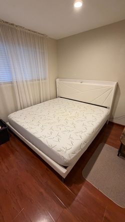 King Size Bed Frame + Spring Mattress - White