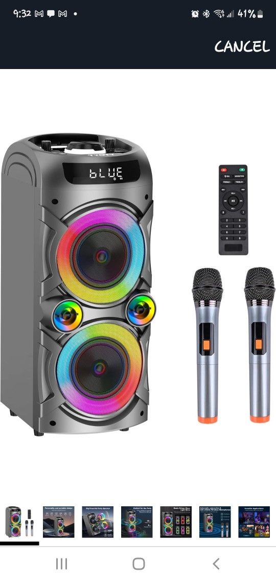 Microphones, Portable PA System Big Bluetooth Speaker with LED Lights, Remote Control Support Bass/Treble Adjustment, TF Card/USB, REC for Adult Kids