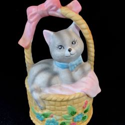 VINTAGE Ceramic Bell Collectible "Cat On a Basket"