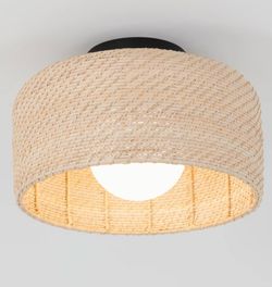 Emiko 15 in. Light Black and Rattan 5CCT Integrated Selectable LED Flush Mount Ceiling Light