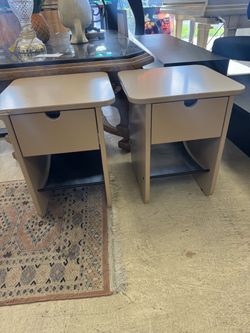 Pair of Gray Nightstands with Drawer and Shelf