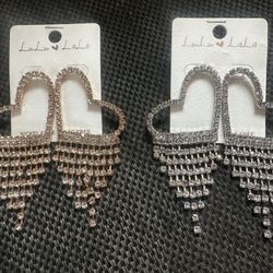 Rhinestone Heart Fringe Earrings