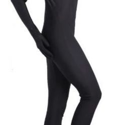 Black Spandex Long Sleeve Full Bodysuits Skin Tights Front Zipper Without Hood