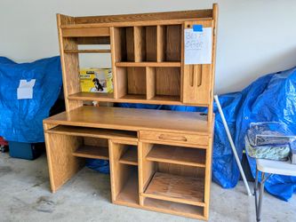Solid Oak Computer Desk and Storage Organizer