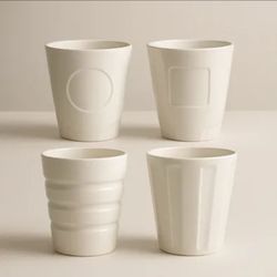 Starbucks Coffee Tea Cup Set of 4 Bone China 2008 Geometric Design NEW