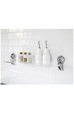 No Drill Wall Mount Rectangular Waterproof Clear Shelf with Powerful Chrome Suction Cup for Bathroom Shower Caddy or Kitchen Spice Rack