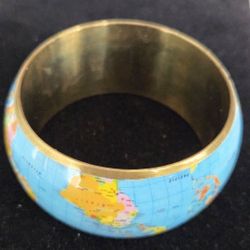 Vintage Statement World Globe Map Bangle Bracelet, Travel, Geography 